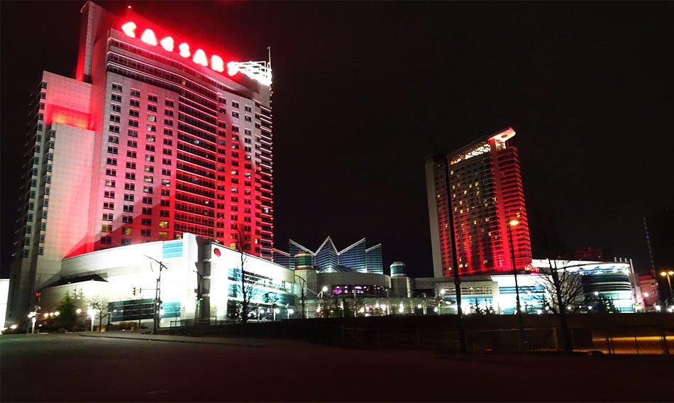 The view of the Caesars Windsor Casino from the road