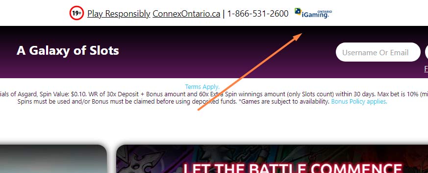 iGaming Ontario logo-on casino site