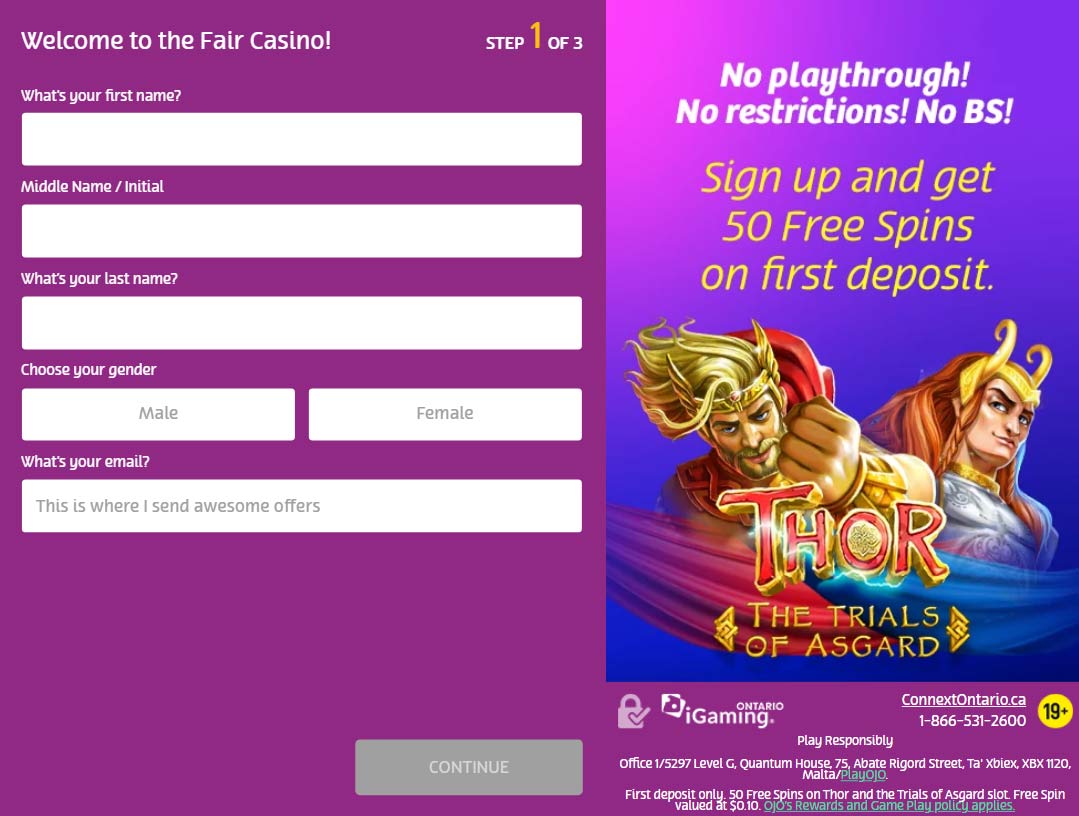 Register an account with the casino